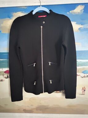 Prada Black Zip-Front Knit Sweater